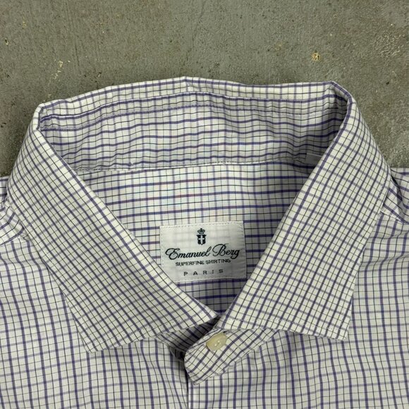 Emanuel Berg Paris Dress Shirt White / Blue Check Italy Cotton 15.5 Medium - Picture 5 of 9